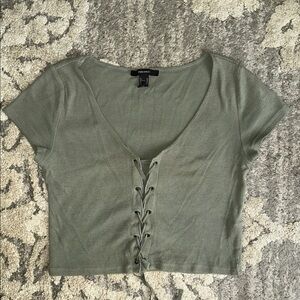 Forever 21 Olive Lace-Up Crop Top